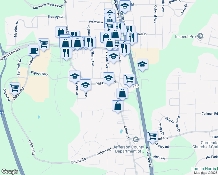 map of restaurants, bars, coffee shops, grocery stores, and more near 800 Main Street in Gardendale