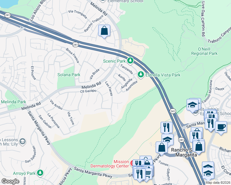 map of restaurants, bars, coffee shops, grocery stores, and more near 15 El Corzo in Rancho Santa Margarita