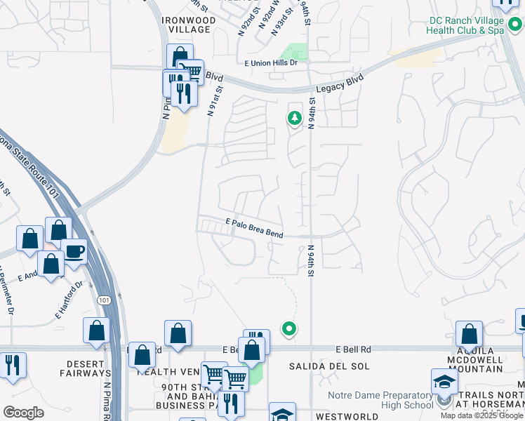 map of restaurants, bars, coffee shops, grocery stores, and more near 9273 East Desert Arroyos in Scottsdale