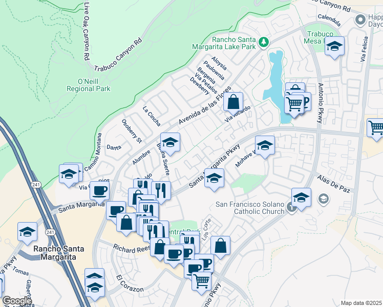 map of restaurants, bars, coffee shops, grocery stores, and more near 19 Cetrino in Rancho Santa Margarita