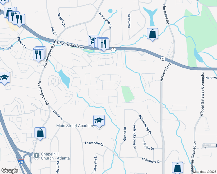 map of restaurants, bars, coffee shops, grocery stores, and more near 2678 Charlestown Drive in Atlanta