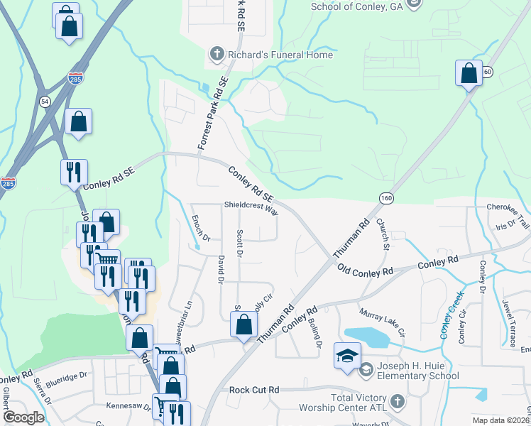 map of restaurants, bars, coffee shops, grocery stores, and more near 3964 Joanne Court in Forest Park