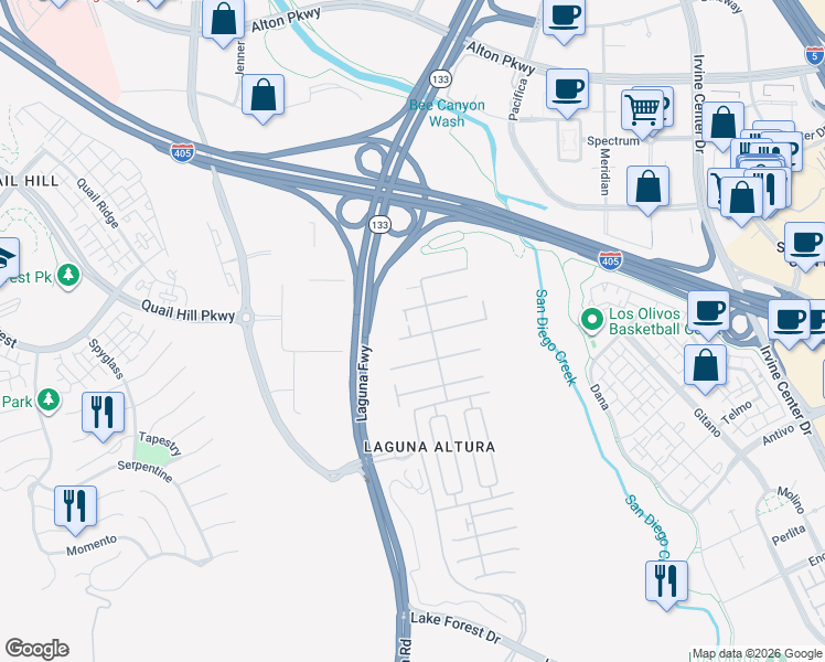 map of restaurants, bars, coffee shops, grocery stores, and more near 41 Bianco in Irvine
