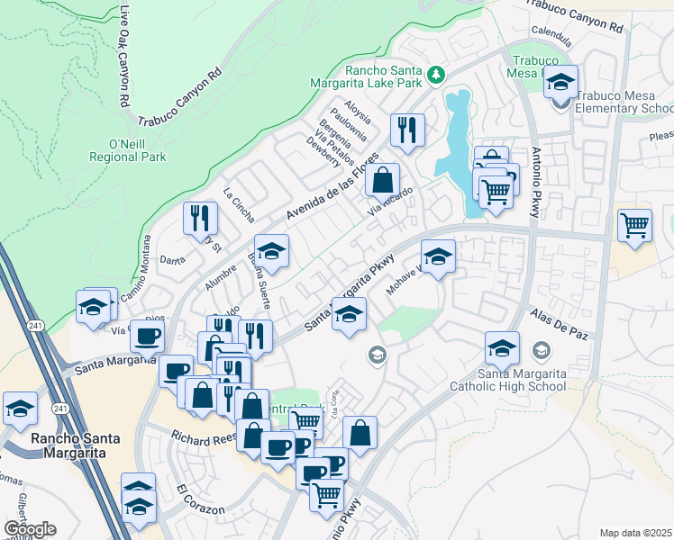 map of restaurants, bars, coffee shops, grocery stores, and more near 17 Pica Flor in Rancho Santa Margarita