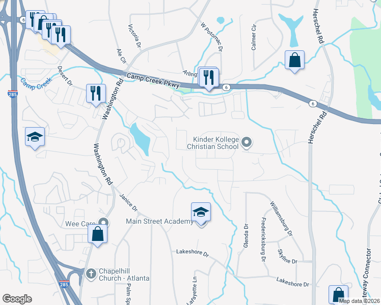 map of restaurants, bars, coffee shops, grocery stores, and more near 4004 Jesse A. Dent Jr. Road in College Park