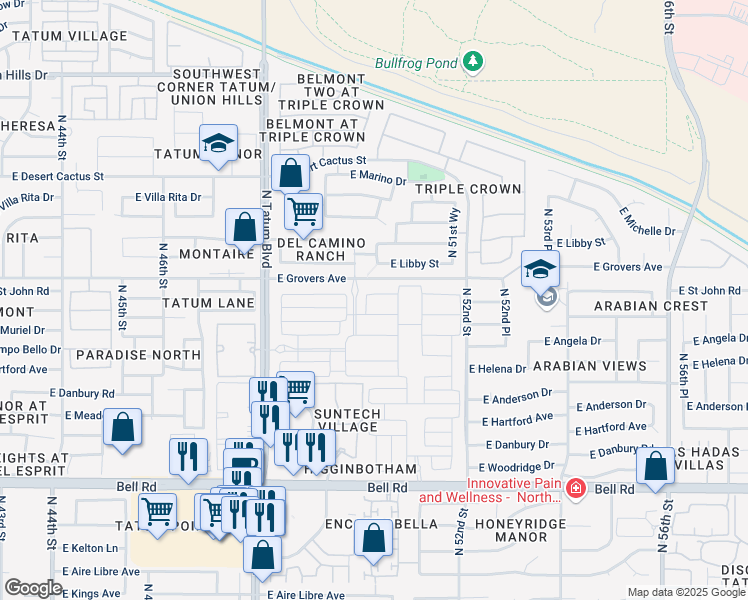 map of restaurants, bars, coffee shops, grocery stores, and more near Shady Glen Avenue in Scottsdale