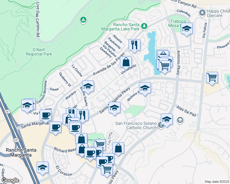 map of restaurants, bars, coffee shops, grocery stores, and more near in Rancho Santa Margarita