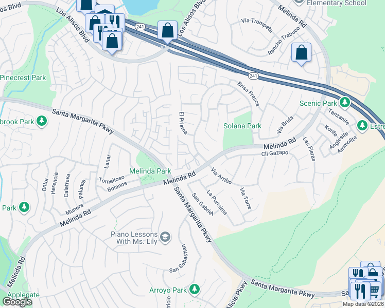 map of restaurants, bars, coffee shops, grocery stores, and more near 60 Paseo Del Sol in Rancho Santa Margarita