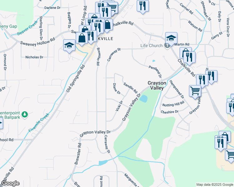 map of restaurants, bars, coffee shops, grocery stores, and more near 2208 Diane Drive in Birmingham