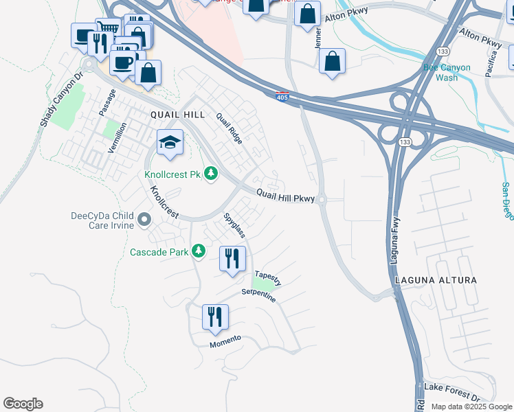 map of restaurants, bars, coffee shops, grocery stores, and more near 345 Tall Oak in Irvine