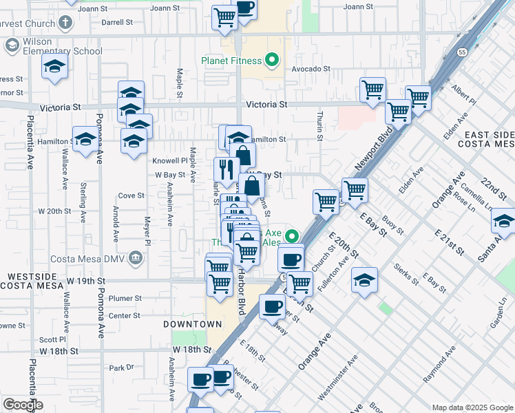 map of restaurants, bars, coffee shops, grocery stores, and more near 2026 Harbor Boulevard in Costa Mesa