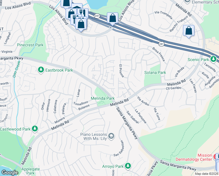 map of restaurants, bars, coffee shops, grocery stores, and more near 28939 Paseo Theresa in Mission Viejo