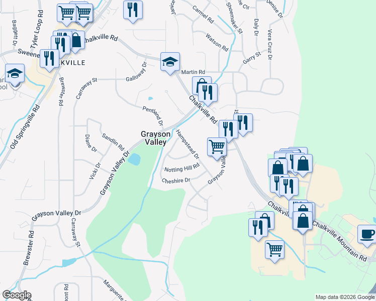 map of restaurants, bars, coffee shops, grocery stores, and more near 2433 Hampstead Drive in Birmingham
