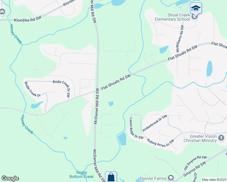 map of restaurants, bars, coffee shops, grocery stores, and more near 2604 Flat Shoals Road Southwest in Conyers