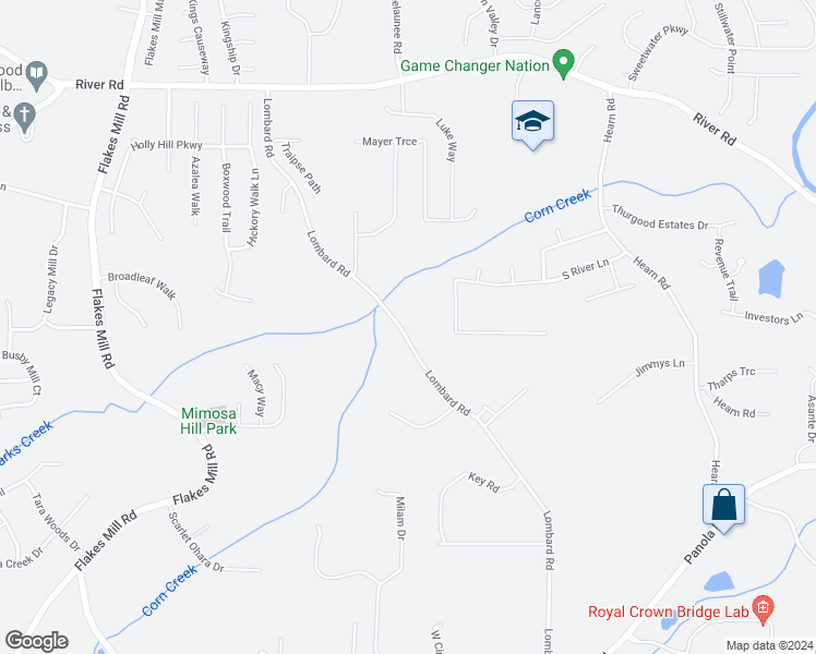 map of restaurants, bars, coffee shops, grocery stores, and more near 4596 Lombard Road in Ellenwood