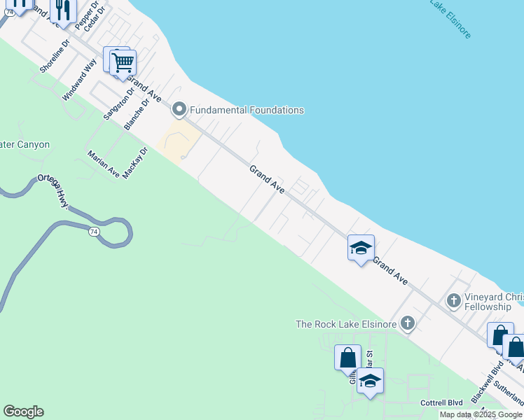 map of restaurants, bars, coffee shops, grocery stores, and more near Garner Road in Lake Elsinore