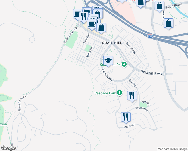map of restaurants, bars, coffee shops, grocery stores, and more near 17 Teardrop in Irvine