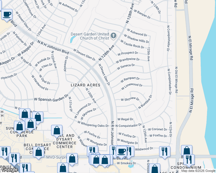 map of restaurants, bars, coffee shops, grocery stores, and more near 12646 West Parkwood Drive in Sun City West