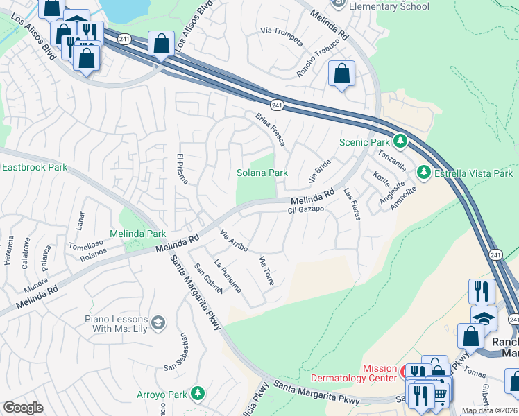 map of restaurants, bars, coffee shops, grocery stores, and more near 2 Calle Gazapo in Rancho Santa Margarita