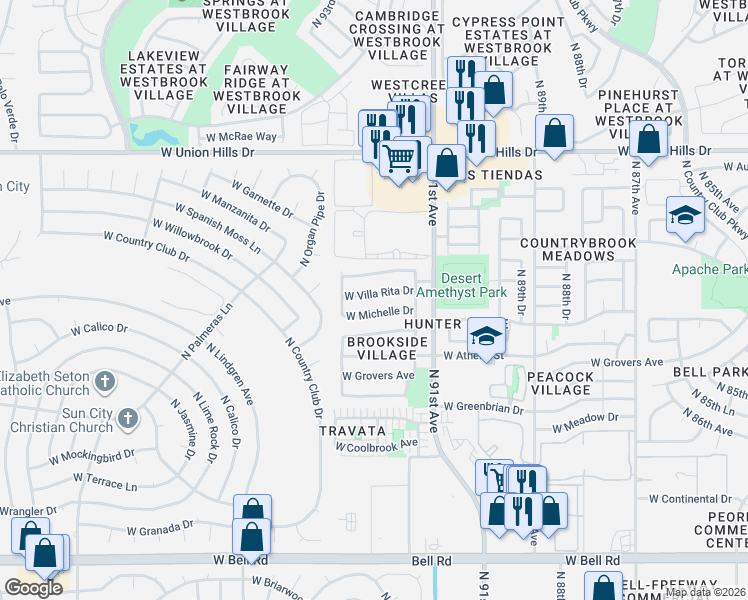 map of restaurants, bars, coffee shops, grocery stores, and more near 9173 West John Cabot Road in Peoria