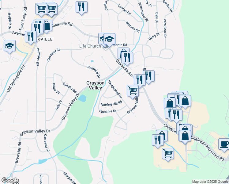 map of restaurants, bars, coffee shops, grocery stores, and more near 2453 Hampstead Drive in Birmingham