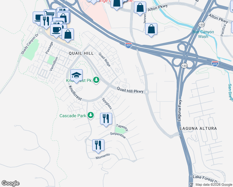 map of restaurants, bars, coffee shops, grocery stores, and more near 226 Tall Oak in Irvine
