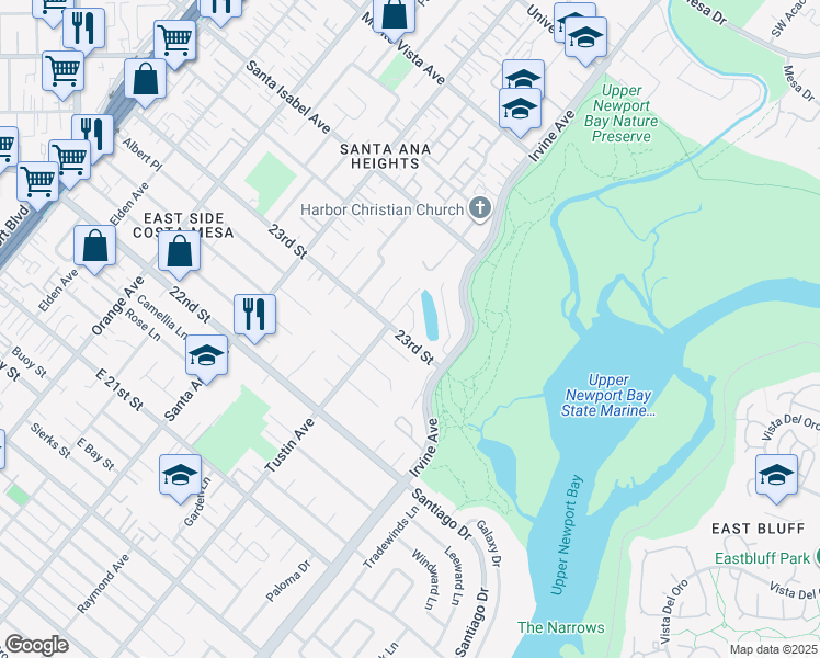 map of restaurants, bars, coffee shops, grocery stores, and more near 2514 Lake Park Lane in Newport Beach