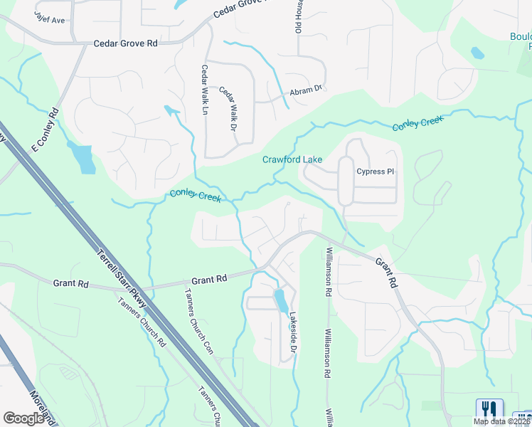 map of restaurants, bars, coffee shops, grocery stores, and more near 2630 Brookgate Crossing in Ellenwood