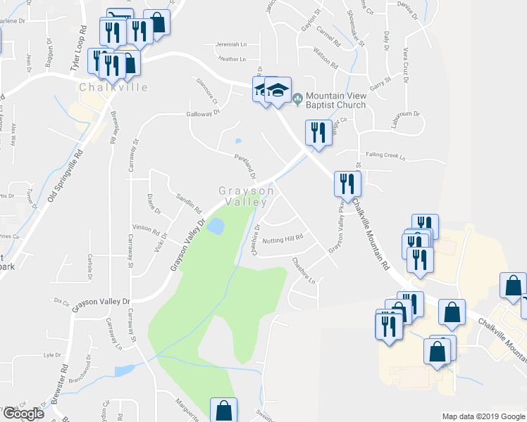 map of restaurants, bars, coffee shops, grocery stores, and more near 2296 Cheshire Drive in Birmingham