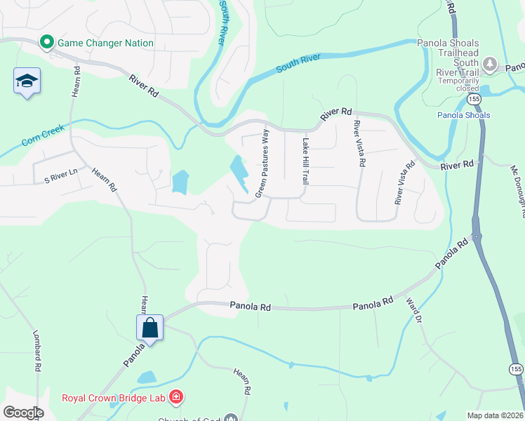 map of restaurants, bars, coffee shops, grocery stores, and more near 4420 Green Pastures Way in Ellenwood
