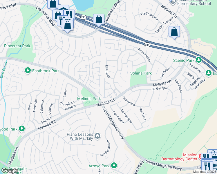 map of restaurants, bars, coffee shops, grocery stores, and more near 2 Paseo Estrellas in Rancho Santa Margarita