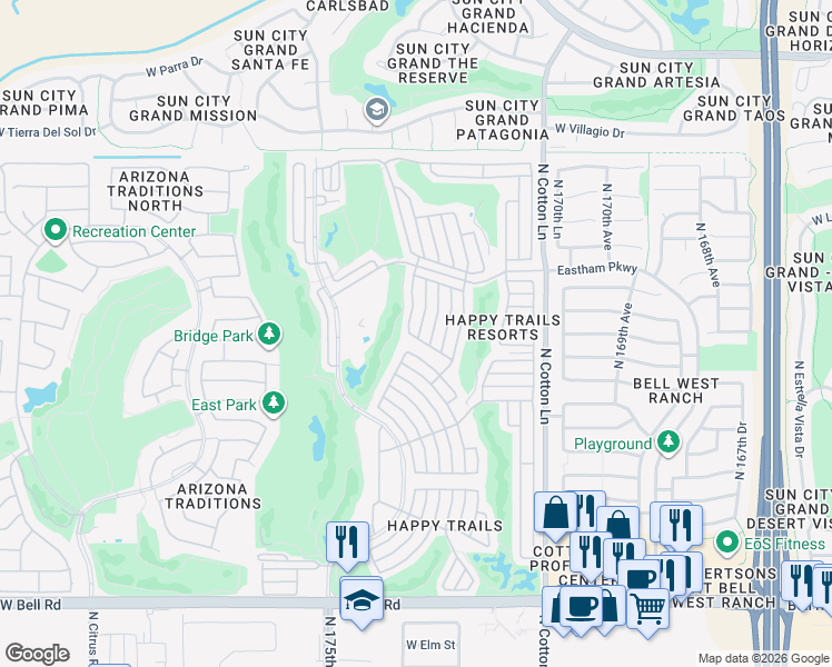 map of restaurants, bars, coffee shops, grocery stores, and more near 794 North Gun Powder in Surprise