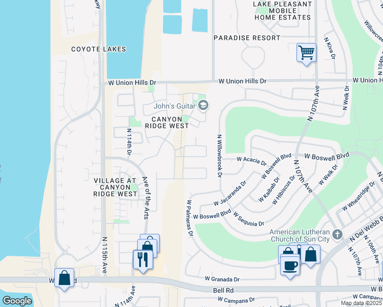 map of restaurants, bars, coffee shops, grocery stores, and more near 11176 West Mystic Sadie Drive in Surprise
