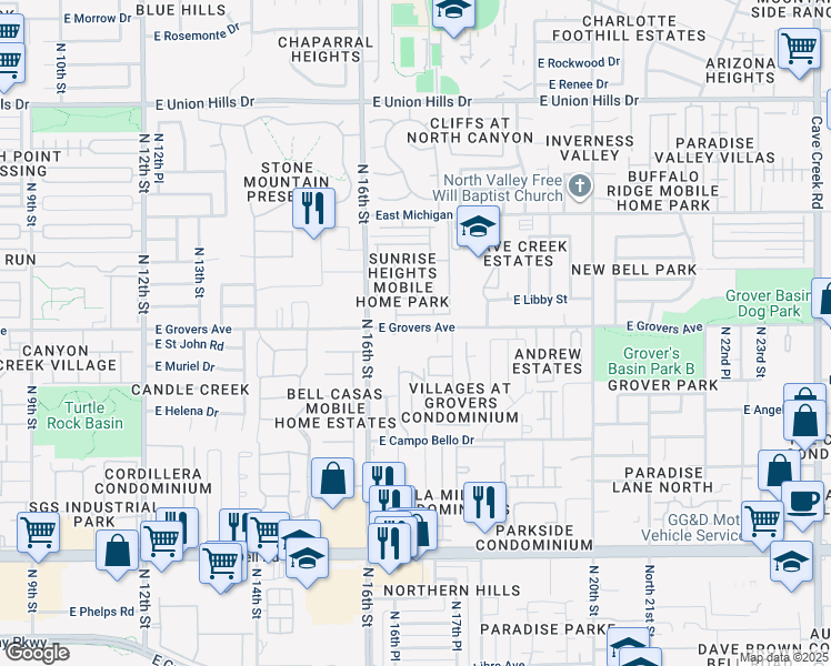 map of restaurants, bars, coffee shops, grocery stores, and more near 1631 East Libby Street in Phoenix