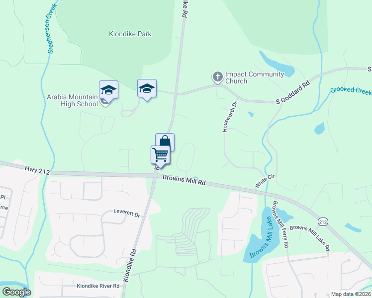 map of restaurants, bars, coffee shops, grocery stores, and more near 4400 English Loop in Stonecrest