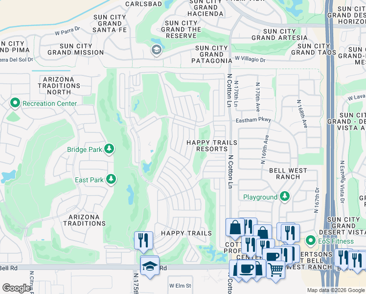 map of restaurants, bars, coffee shops, grocery stores, and more near 794 North Gun Powder in Surprise