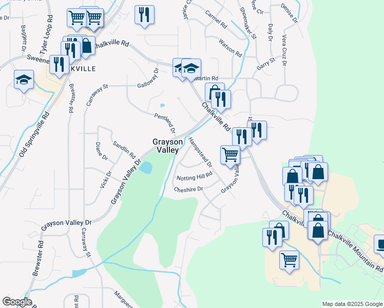 map of restaurants, bars, coffee shops, grocery stores, and more near 2433 Hampstead Drive in Birmingham