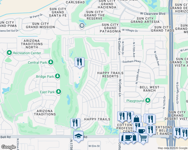 map of restaurants, bars, coffee shops, grocery stores, and more near 794 North Gun Powder in Surprise