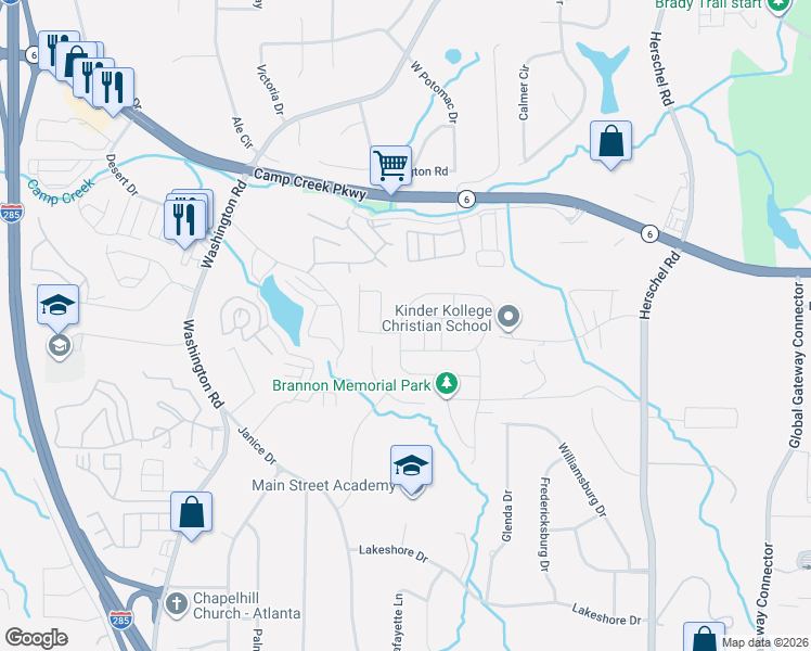 map of restaurants, bars, coffee shops, grocery stores, and more near 2775 Charlestown Drive in Atlanta