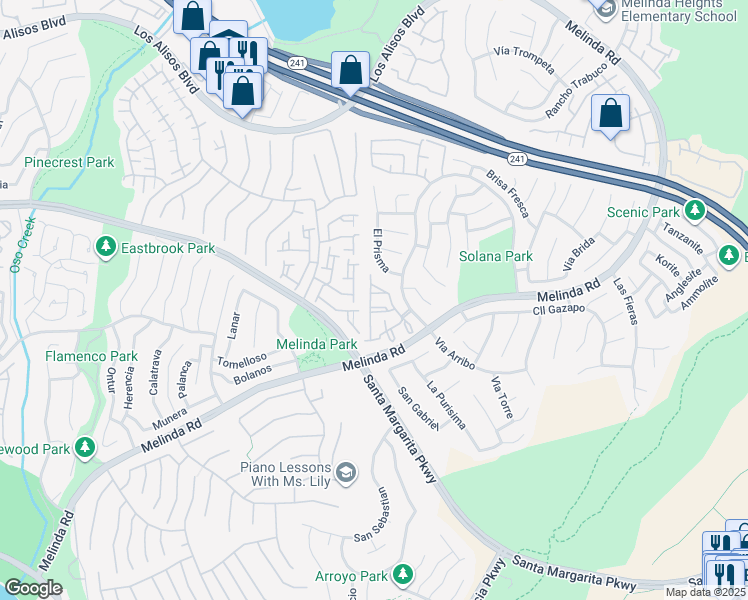map of restaurants, bars, coffee shops, grocery stores, and more near 20 Paseo Del Sol in Rancho Santa Margarita