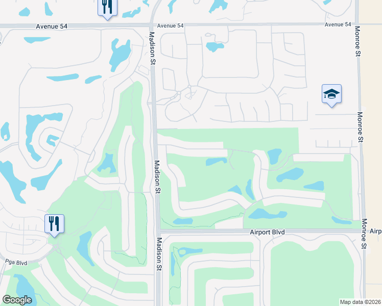 map of restaurants, bars, coffee shops, grocery stores, and more near 81185 Kingston Heath in La Quinta