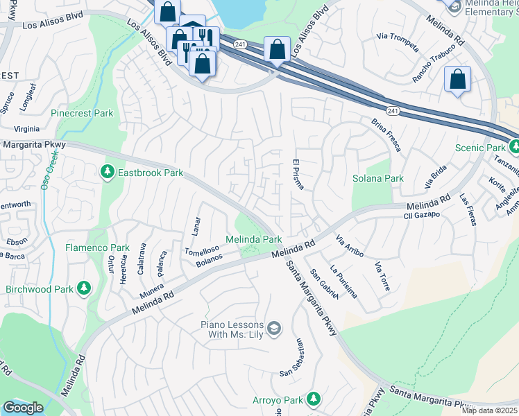 map of restaurants, bars, coffee shops, grocery stores, and more near 28938 Paseo Caravella in Mission Viejo