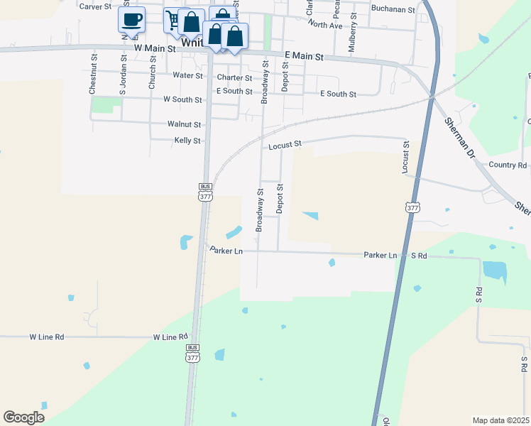 map of restaurants, bars, coffee shops, grocery stores, and more near 519 Depot Street in Whitesboro
