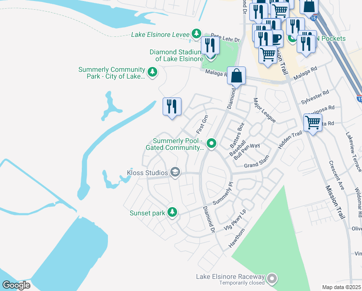 map of restaurants, bars, coffee shops, grocery stores, and more near 29261 Southerness in Wildomar