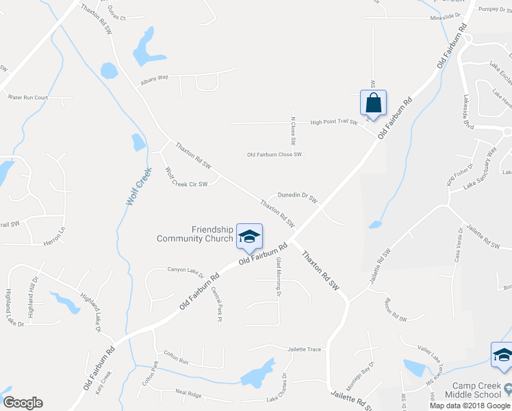 map of restaurants, bars, coffee shops, grocery stores, and more near 3955 Thaxton Road Southwest in Atlanta