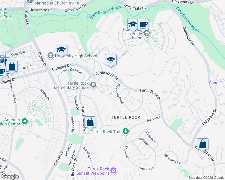 map of restaurants, bars, coffee shops, grocery stores, and more near 1 Rainbow Falls in Irvine