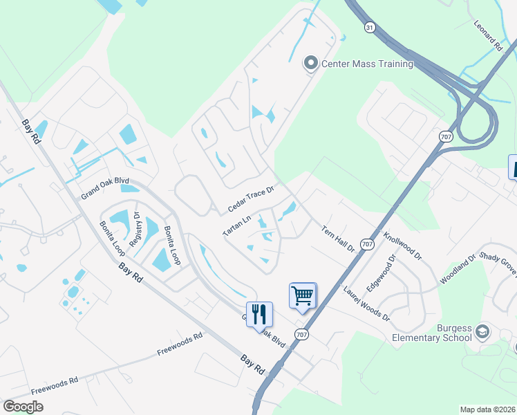 map of restaurants, bars, coffee shops, grocery stores, and more near 8244 Tartan Lane in Myrtle Beach