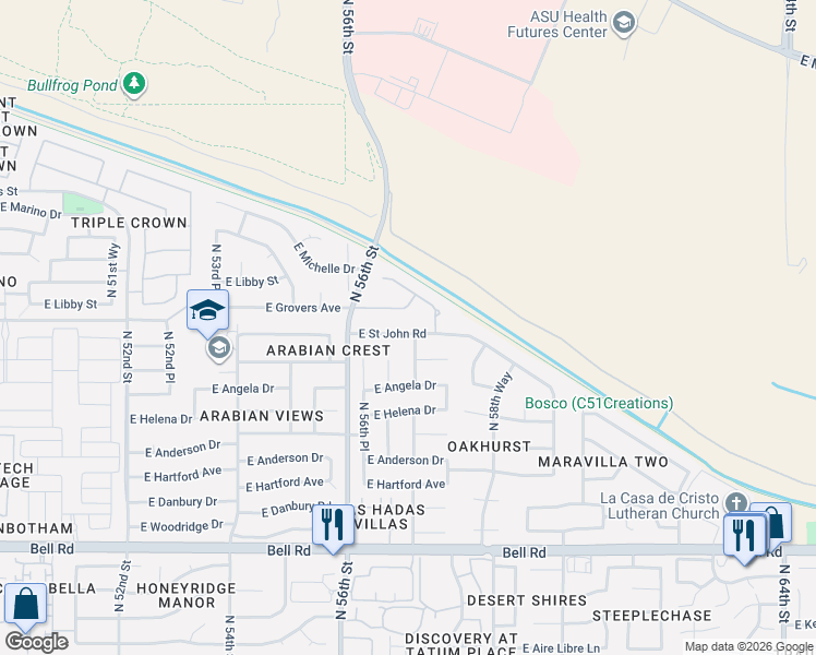 map of restaurants, bars, coffee shops, grocery stores, and more near 17808 North 57th Place in Scottsdale