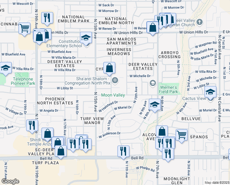 map of restaurants, bars, coffee shops, grocery stores, and more near 17815 North 13th Avenue in Phoenix