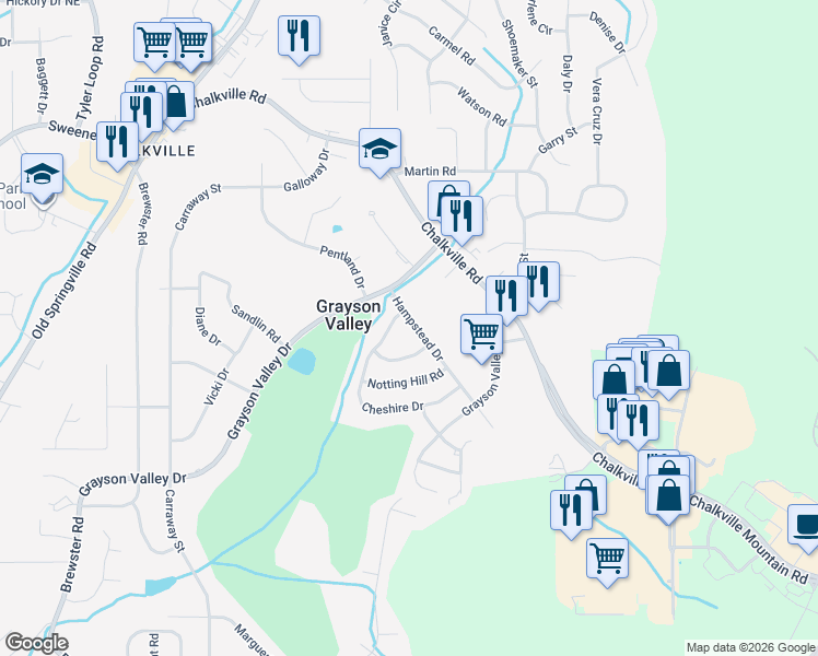 map of restaurants, bars, coffee shops, grocery stores, and more near 2437 Hampstead Drive in Birmingham